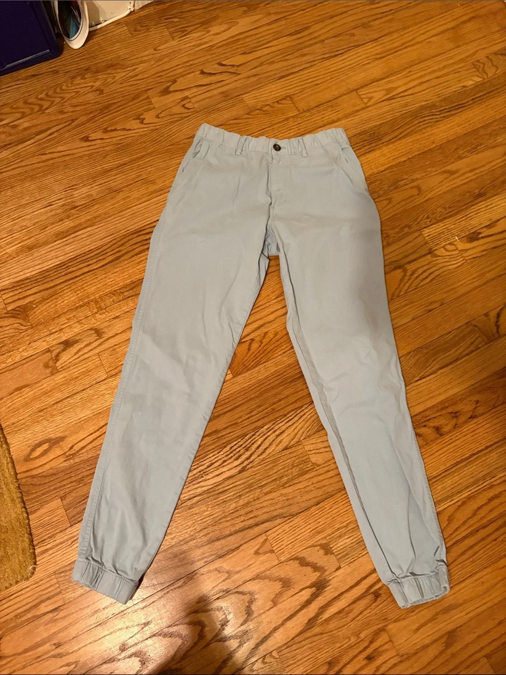 Men's Light Blue Casual Jogger Pants with Elastic Ankles